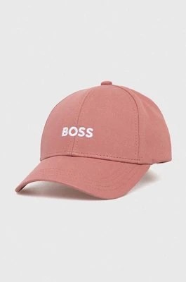 Zdjęcie produktu BOSS czapka z daszkiem bawełniana kolor różowy z aplikacją
