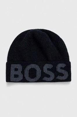 Zdjęcie produktu BOSS czapka z domieszką wełny kolor niebieski z cienkiej dzianiny