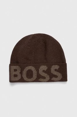 Zdjęcie produktu BOSS czapka z domieszką wełny kolor zielony z cienkiej dzianiny