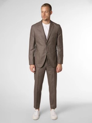 Zdjęcie produktu BOSS Męski garnitur Mężczyźni Slim Fit wełna ze strzyży brązowy wypukły wzór tkaniny,