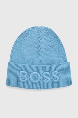 Zdjęcie produktu Boss Orange czapka z domieszką wełny BOSS ORANGE kolor niebieski z grubej dzianiny