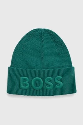 Zdjęcie produktu Boss Orange czapka z domieszką wełny BOSS ORANGE kolor zielony z grubej dzianiny