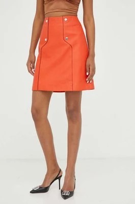 Zdjęcie produktu BOSS spódnica skórzana kolor pomarańczowy mini rozkloszowana