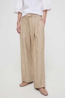 Zdjęcie produktu BOSS spodnie damskie kolor beżowy szerokie high waist 50514842