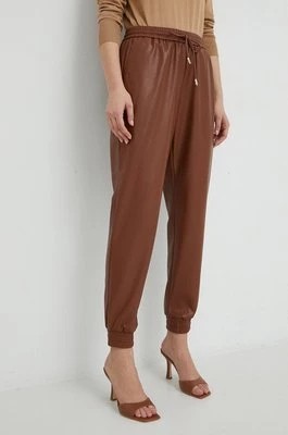 Zdjęcie produktu BOSS spodnie damskie kolor brązowy high waist
