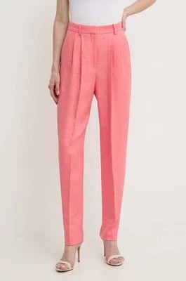 Zdjęcie produktu BOSS spodnie lniane kolor fioletowy proste high waist 50512869