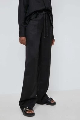Zdjęcie produktu BOSS spodnie z domieszką lnu kolor czarny proste high waist 50515737