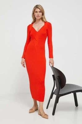 Zdjęcie produktu BOSS sukienka kolor pomarańczowy maxi dopasowana