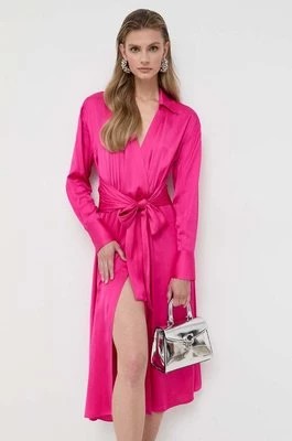 Zdjęcie produktu BOSS sukienka kolor różowy midi rozkloszowana