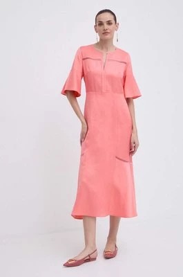 Zdjęcie produktu BOSS sukienka z domieszką lnu kolor różowy midi rozkloszowana 50512807