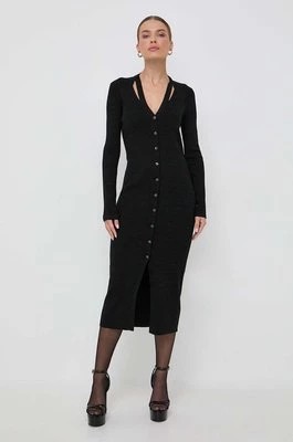 Zdjęcie produktu BOSS sukienka z domieszką wełny kolor czarny midi dopasowana