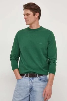Zdjęcie produktu BOSS sweter bawełniany kolor zielony lekki