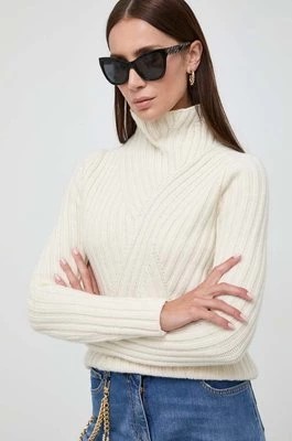 Zdjęcie produktu BOSS sweter wełniany damski kolor beżowy ciepły z półgolfem
