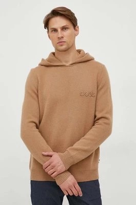 Zdjęcie produktu BOSS sweter wełniany męski kolor beżowy lekki