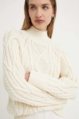 Zdjęcie produktu BOSS sweter z domieszką wełny damski kolor beżowy ciepły z półgolfem 50518369