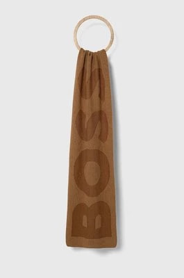 Zdjęcie produktu BOSS szalik z domieszką wełny kolor beżowy wzorzysty