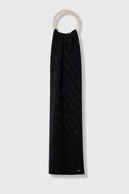 Zdjęcie produktu BOSS szalik z domieszką wełny kolor czarny wzorzysty