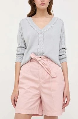 Zdjęcie produktu BOSS szorty bawełniane kolor różowy gładkie high waist