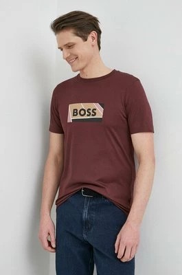 Zdjęcie produktu BOSS t-shirt bawełniany kolor bordowy z nadrukiem