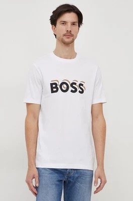 Zdjęcie produktu BOSS t-shirt bawełniany męski kolor biały z nadrukiem