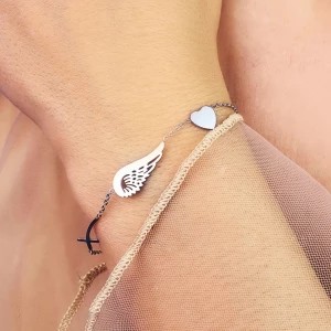 Zdjęcie produktu Bransoletka celebrytka krzyżyk skrzydło serce srebrne
