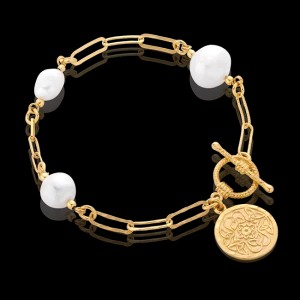 Zdjęcie produktu Bransoletka łańcuch z nieregularnymi perłami i medalikiem Mokobelle