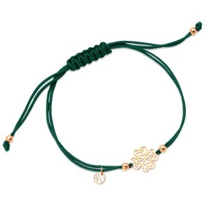 Zdjęcie produktu Bransoletka srebrna pozłacana na zielonym sznurku - koniczyna - Hippie Hippie - Biżuteria YES