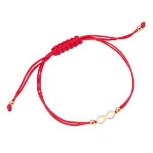 Zdjęcie produktu Bransoletka srebrna pozłacana na czerwonym sznurku - nieskończoność - Hippie Hippie - Biżuteria YES