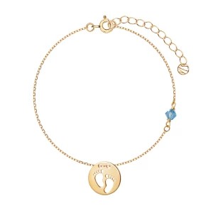 Zdjęcie produktu Bransoletka srebrna pozłacana z niebieskim szkłem - stópki Biżuteria YES
