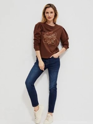 Zdjęcie produktu Brązowa bluzka damska z bawełny typu longsleeve Moodo