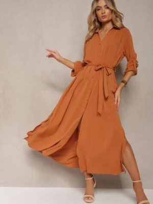 Zdjęcie produktu Brązowa Casualowa Sukienka Koszulowa na Guziki z Kieszeniami Jezebel