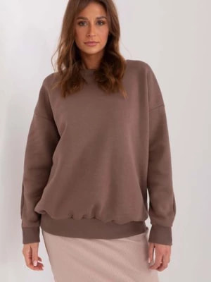 Zdjęcie produktu Brązowa damska bluza basic z okrągłym dekoltem RELEVANCE