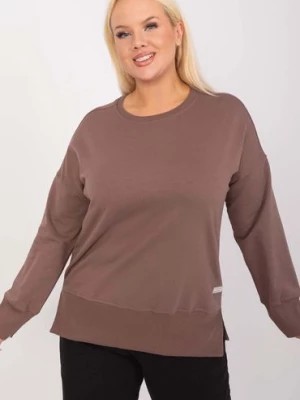 Zdjęcie produktu Brązowa dresowa bluza damska plus size z bawełny RELEVANCE
