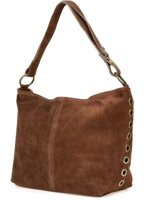 Zdjęcie produktu Brązowa torebka damska skórzana zamszowa worek pojemna brązowy, beżowy Merg