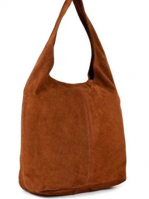 Zdjęcie produktu Brązowa zamszowa torebka damska skórzana na ramię z saszetką brązowy, beżowy Merg
