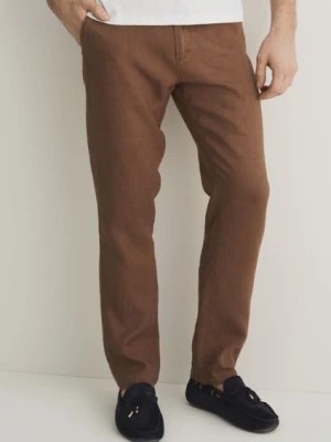 Zdjęcie produktu Brązowe lniane spodnie męskie OCHNIK
