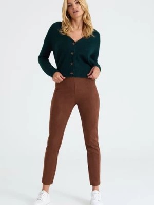 Zdjęcie produktu Brązowe spodnie damskie z dzianiny zamszowej Greenpoint