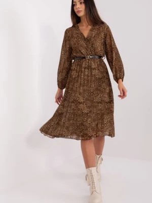 Zdjęcie produktu Brązowo-czarna sukienka w panterkę z paskiem Italy Moda