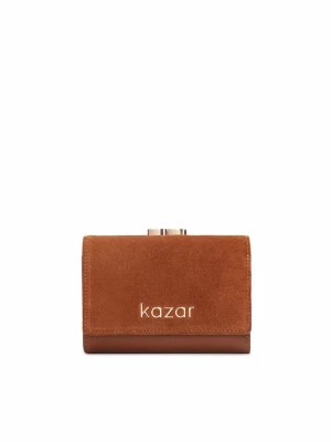 Zdjęcie produktu Brązowy nieduży portfel damski z zamszu i gładkiej skóry Kazar