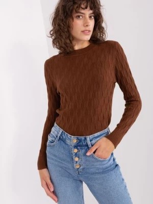Zdjęcie produktu Brązowy sweter klasyczny z długim rękawem