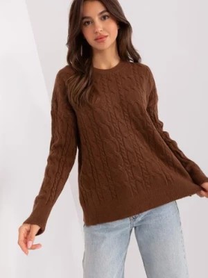 Zdjęcie produktu Brązowy sweter z warkoczami i ściągaczami