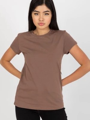 Zdjęcie produktu Brązowy t-shirt basic z okrągłym dekoltem Peachy