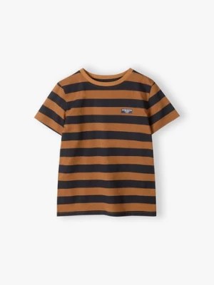 Zdjęcie produktu Brązowy t-shirt bawełniany chłopięcy w paski Lincoln & Sharks by 5.10.15.