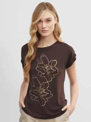 Zdjęcie produktu Brązowy T-shirt damski z kwiatowym printem OCHNIK