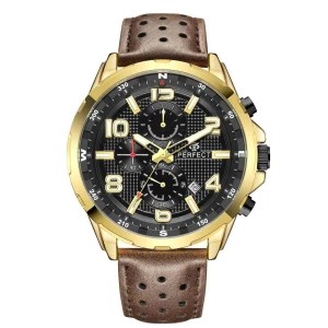 Zdjęcie produktu Brązowy zegarek męski pasek duży solidny Perfect CH05L brązowy, beżowy Merg
