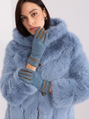 Zdjęcie produktu Brudnoniebieskie rękawiczki z plecionymi paskami Wool Fashion Italia