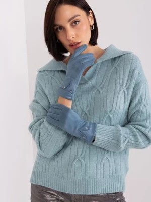 Zdjęcie produktu Brudnoniebieskie rękawiczki ze wstawkami z ekoskóry Wool Fashion Italia