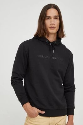 Zdjęcie produktu Bruuns Bazaar bluza bawełniana męska kolor czarny z kapturem z aplikacją