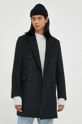 Zdjęcie produktu Bruuns Bazaar płaszcz z domieszką wełny kolor czarny przejściowy dwurzędowy
