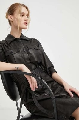 Zdjęcie produktu Bruuns Bazaar sukienka skórzana kolor czarny mini prosta